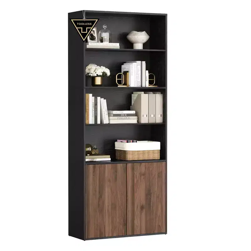 SONGMICS HOME Tall Book Shelf, Superfast Toolless Assembly, 6-Tier Floor Standing Bookcase with Adjustable Shelves and Door, Snow White