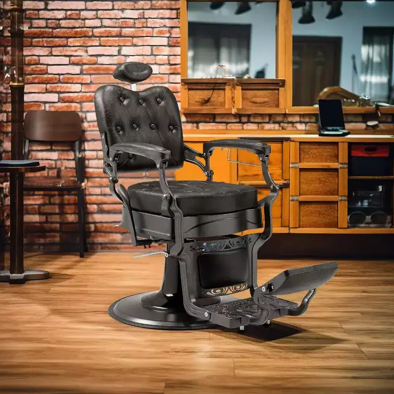 Karl Home Reclining Ergonomic Hydraulic Barber Chair Beauty Spa Styling Equipment in Black with Arms