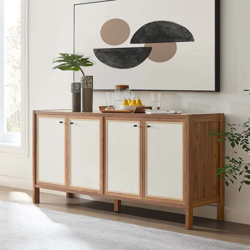 Walnut Wood Grain Sideboard Storage Cabinet with Soft-Close Doors for 1 Person