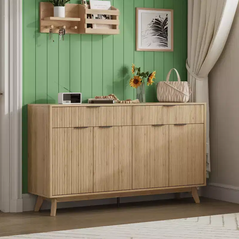 Buffet Sideboard, 2 Drawers, 4 Doors, Adjustable Shelves, Storage, for Home, Living Room