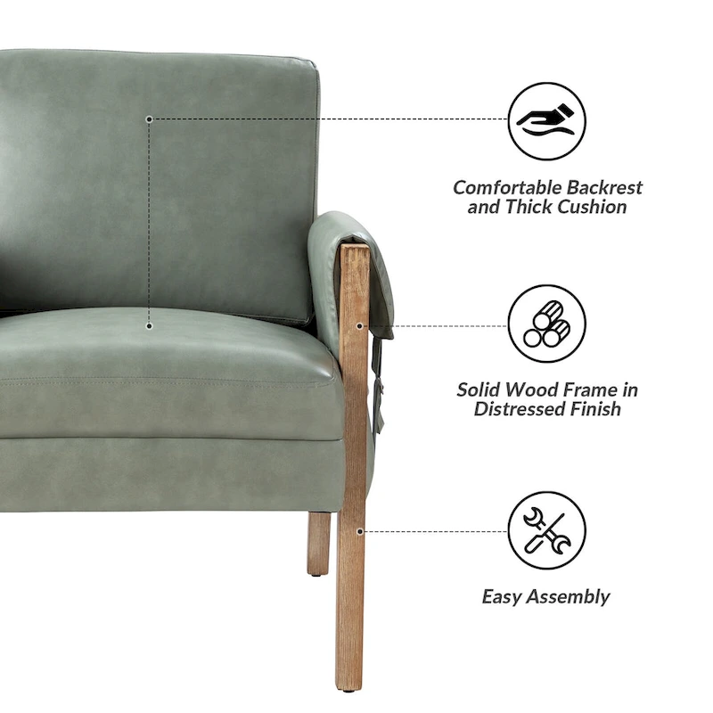 Olivia Farmhouse Faux Leather Accent Chair with Solid Wood Legs By HULALAHOME
