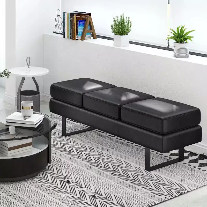 Waiting Room Bench Seating with Metal Frame Leg Upholstered Reception Bench Black/Gray