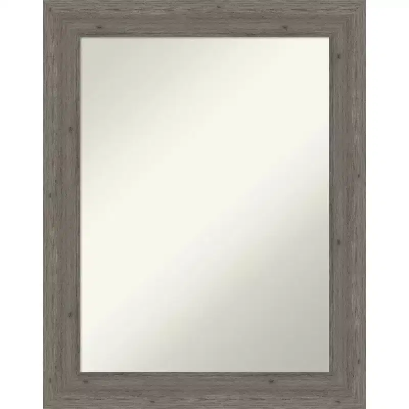 Fencepost Grey Narrow Non-Beveled Wood Bathroom Wall Mirror 28.5 x 22.5 in.