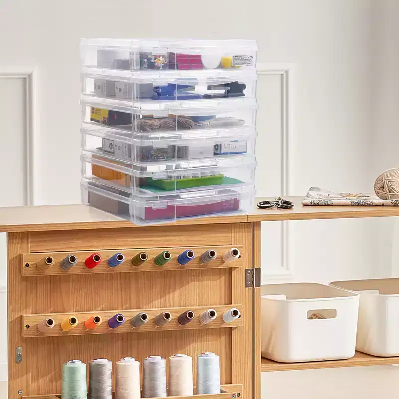 Scrapbook Paper Storage, 6 Pack Stackable Plastic Board Game Boxes, Clear Multi-Purpose Document Case with Rounded Corners, Transparent
