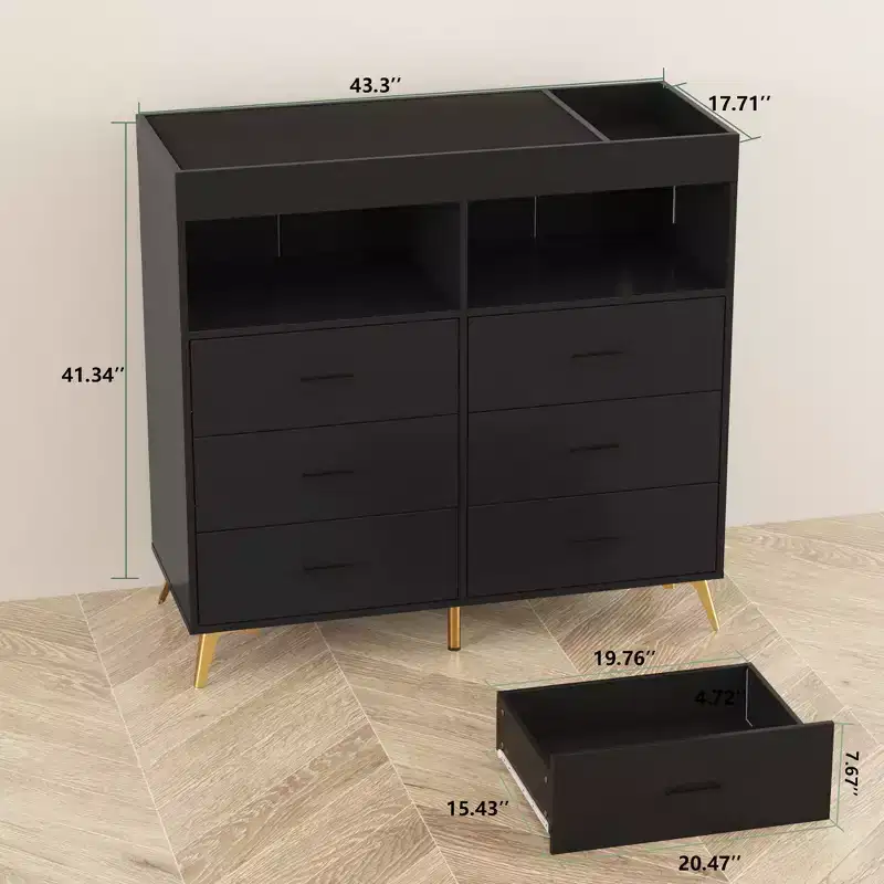 6-Drawer Baby Changing Table Dresser - 41.5 Height, Multi-Functional Nursery Furniture