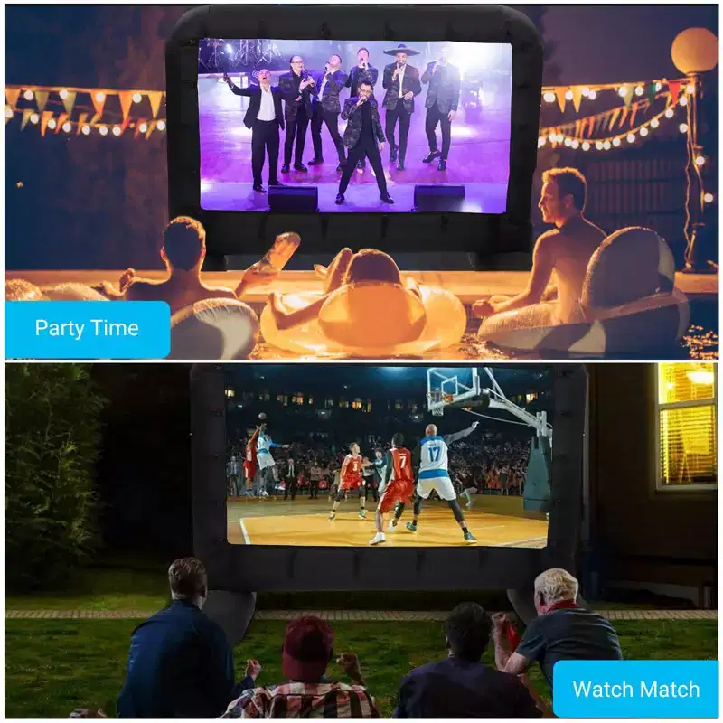 14Ft Inflatable Projector Screen, Outdoor Movie Screen Support with Quiet Air Blower and Storage Bag Support Front and Rear Projection