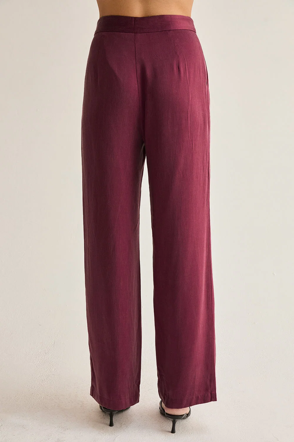 High Waist Straight Leg Cupro Trousers with Slash Pockets