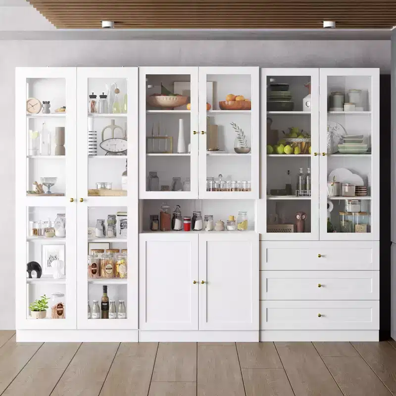 Famapy Combo Glass Doors Display Cabinet Bookshelf Organizer Pantry
