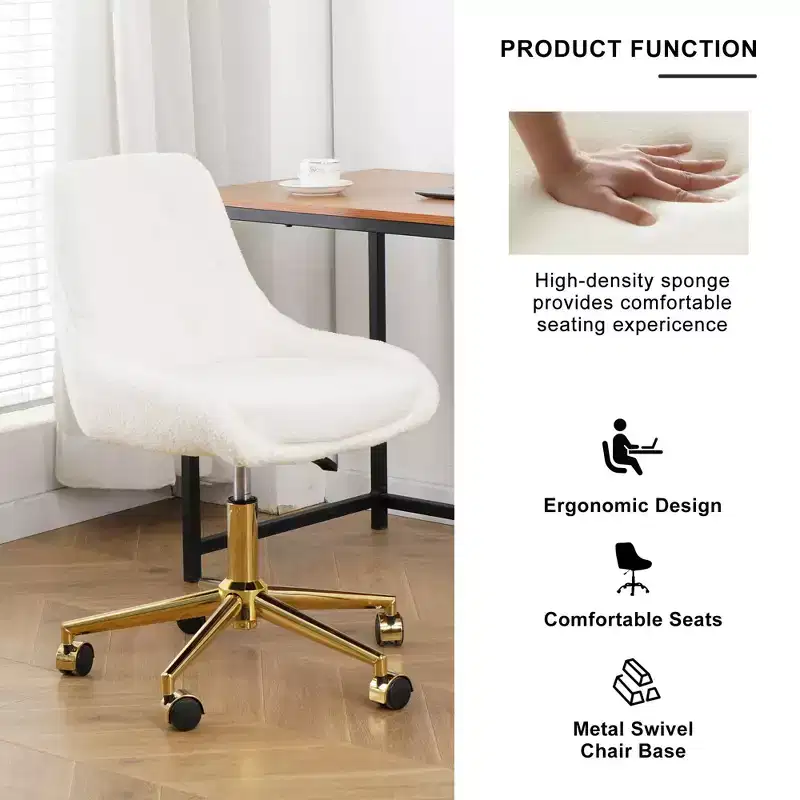 Modern Teddy Fleece Upholstered Adjustable Office Chair Living Room Furniture,Small Swivel Task Chair for Office,Study,Studio