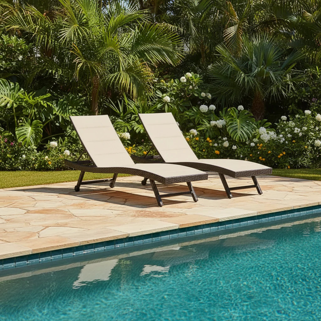 Patio Chaise Lounge of 2-Aluminum Textilene Adjustable Pool Lounger