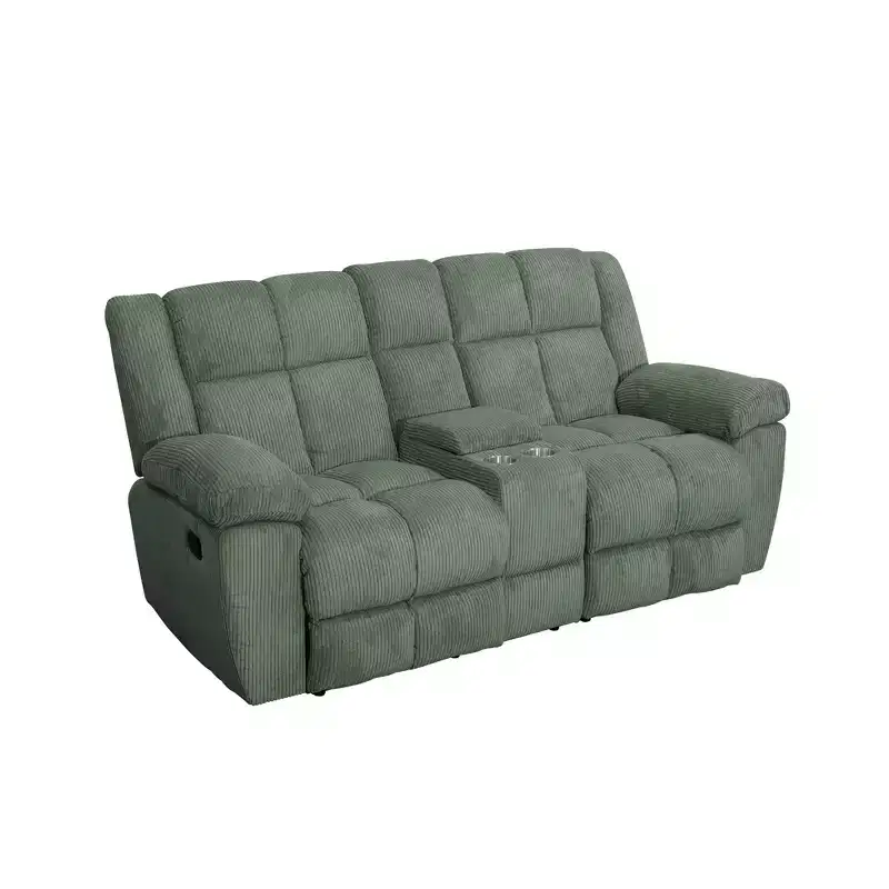Reclining Loveseat, 2-Seat Corduroy Fabric Recliner with Storage & Cup Holders for Living Room, Green