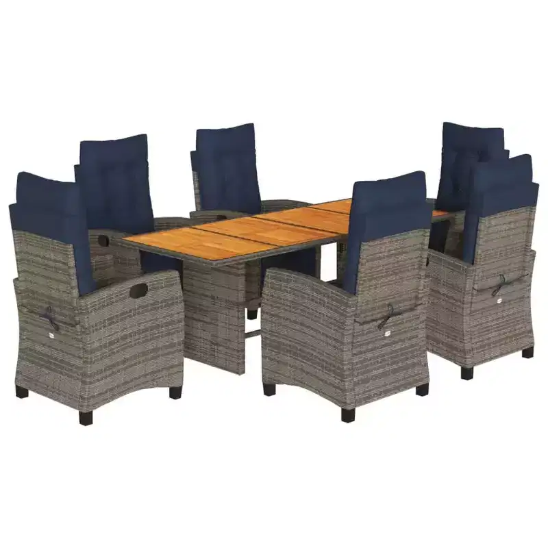 vidaXL 9 Piece Patio Dining Set with Cushions Gray Poly Rattan