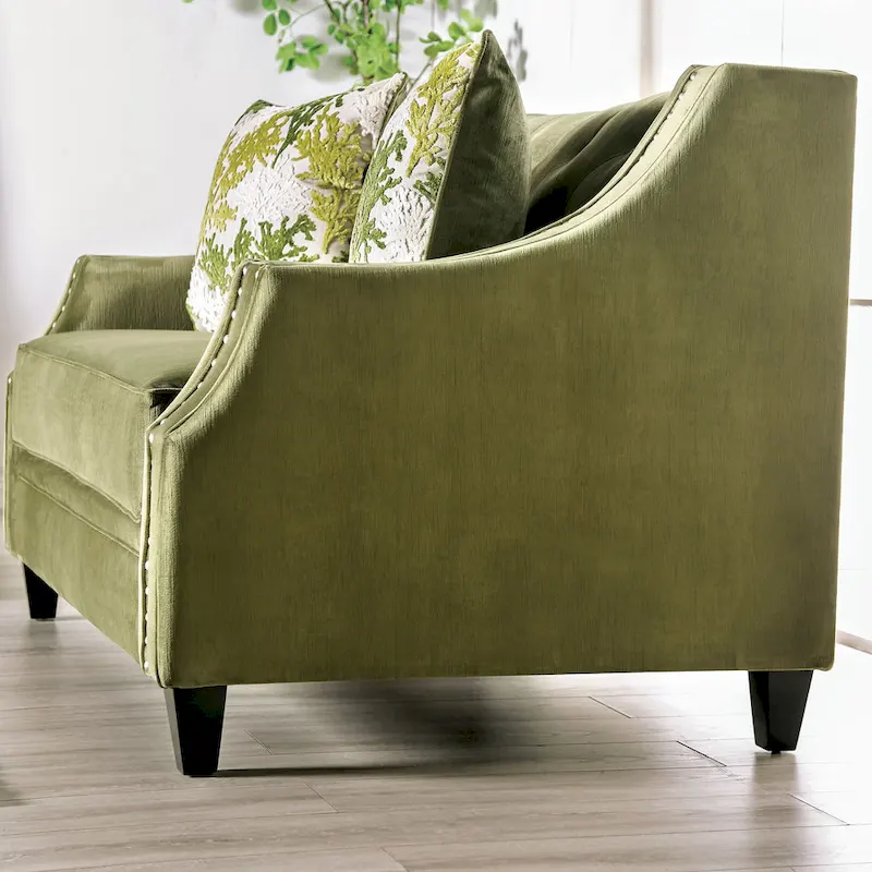 Olie Transitional Green Microfiber Sloped Arms 2-Piece Living Room