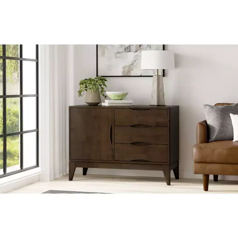 Pearson Solid Wood 42 inch Wide Mid Century Modern 3 Drawer Sideboard in Walnut Brown