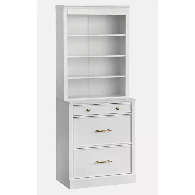 Lifestorey 2pc Harrington Modular Faux Marble Office Cabinet Set Hutch White: Farmhouse Style, Faux Marble Surface, MDF Construction