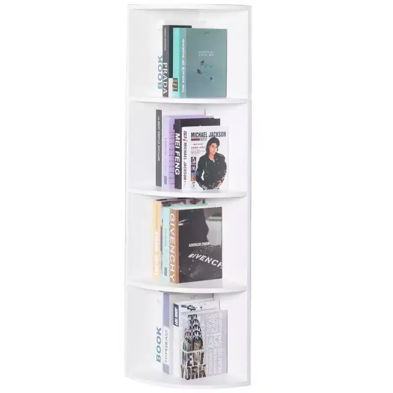 Durable 4-Tier Wooden Corner Bookshelf, Perfect for Tiny Home, Office Space, Shelves for Bedroom, Classroom, & Library Shelving Needs, White