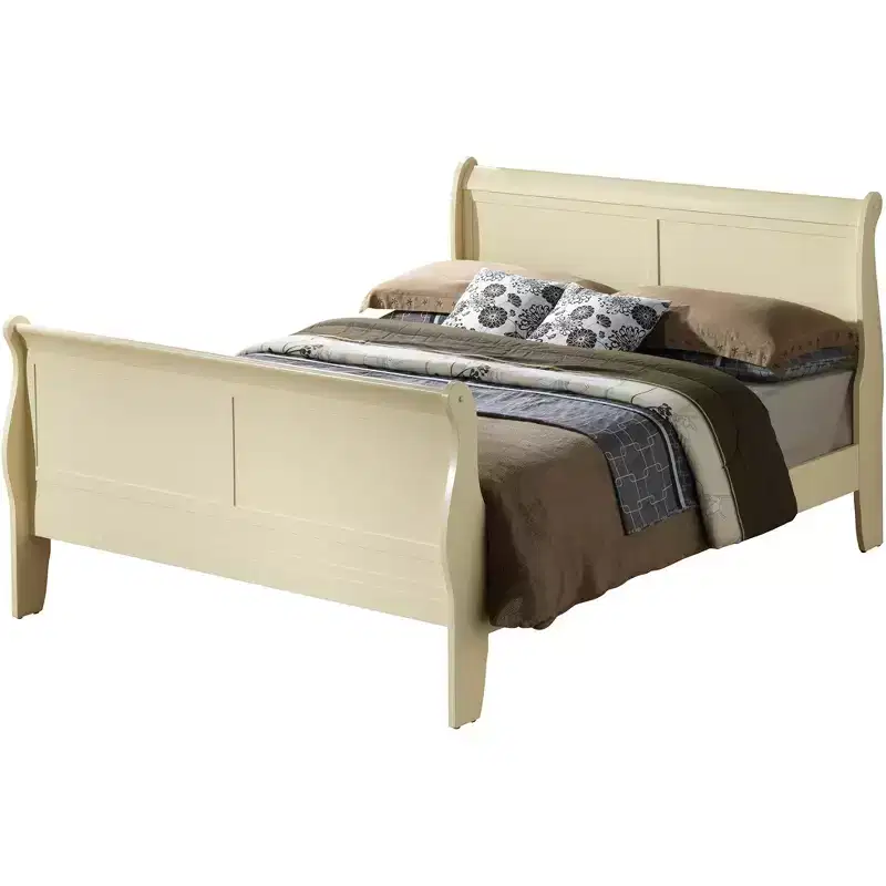 Louis Philippe King Sleigh Wood Bed | High Footboard | 450 lb Capacity