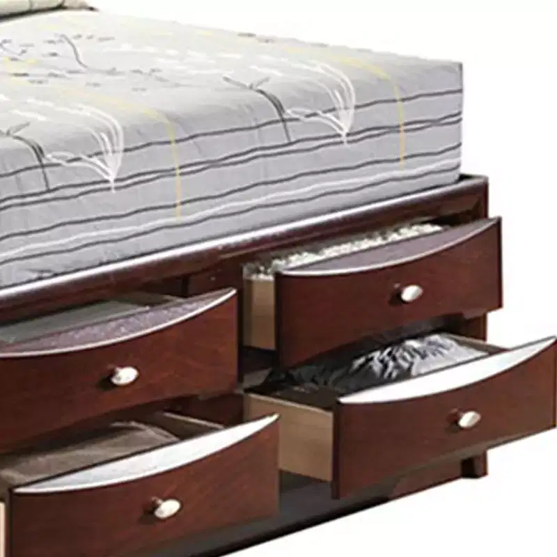 91" Eastern King Bed Ireland Bed Espresso - Acme Furniture: Linen Upholstery, Wood Frame, Storage Headboard