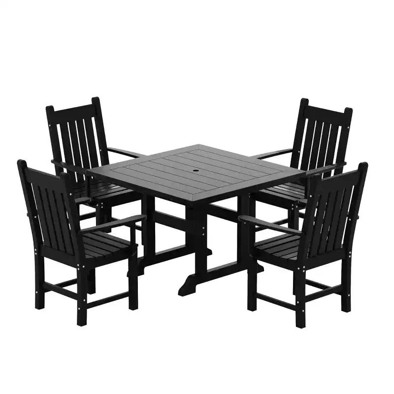 WestinTrends 5 Piece Outdoor Patio Dining Set Outdoor Square Table and Armchair Set