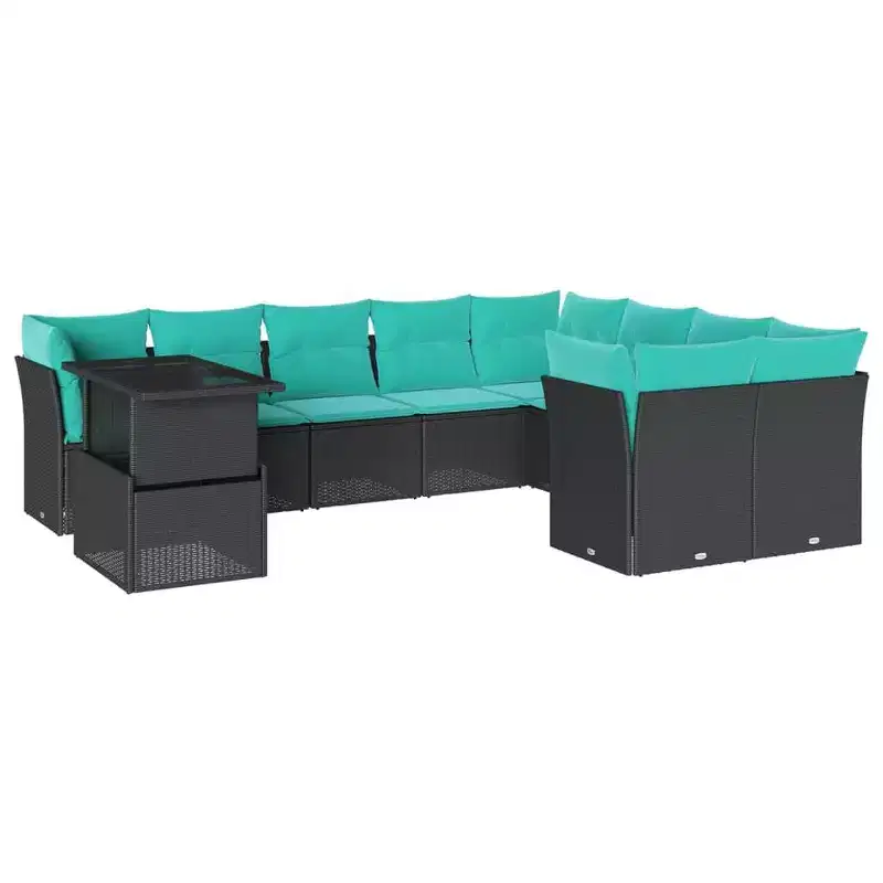 vidaXL Patio Sofa Set with Cushions and Table Outdoor Poly Rattan