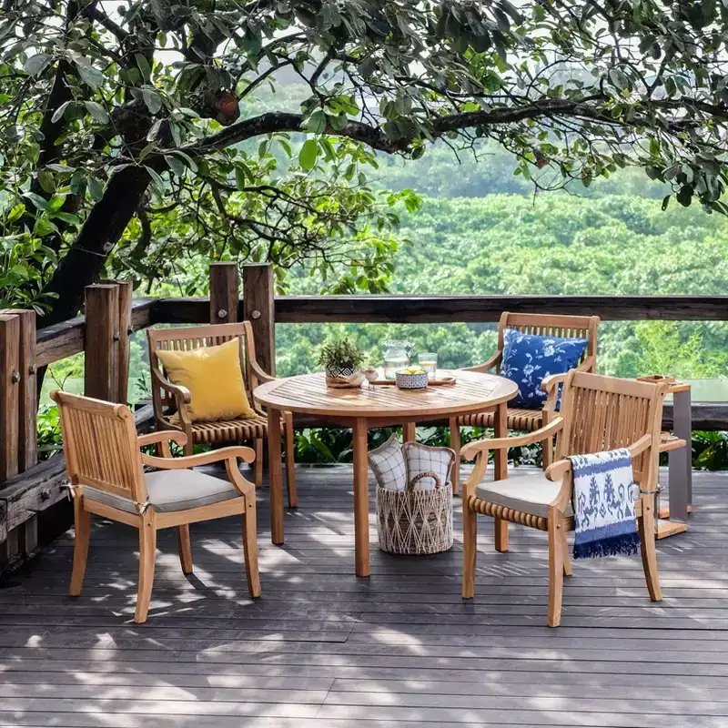 Sonoma Lane Rockport 5pc Teak Wood Outdoor Dining Set With Beige Cushions