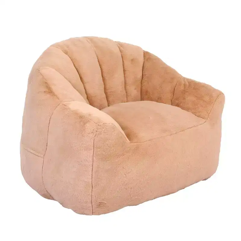 Plush Lounge Accent Chair with Fully Upholstered Base, Soft Fuzzy Fabric, Champagne Beige