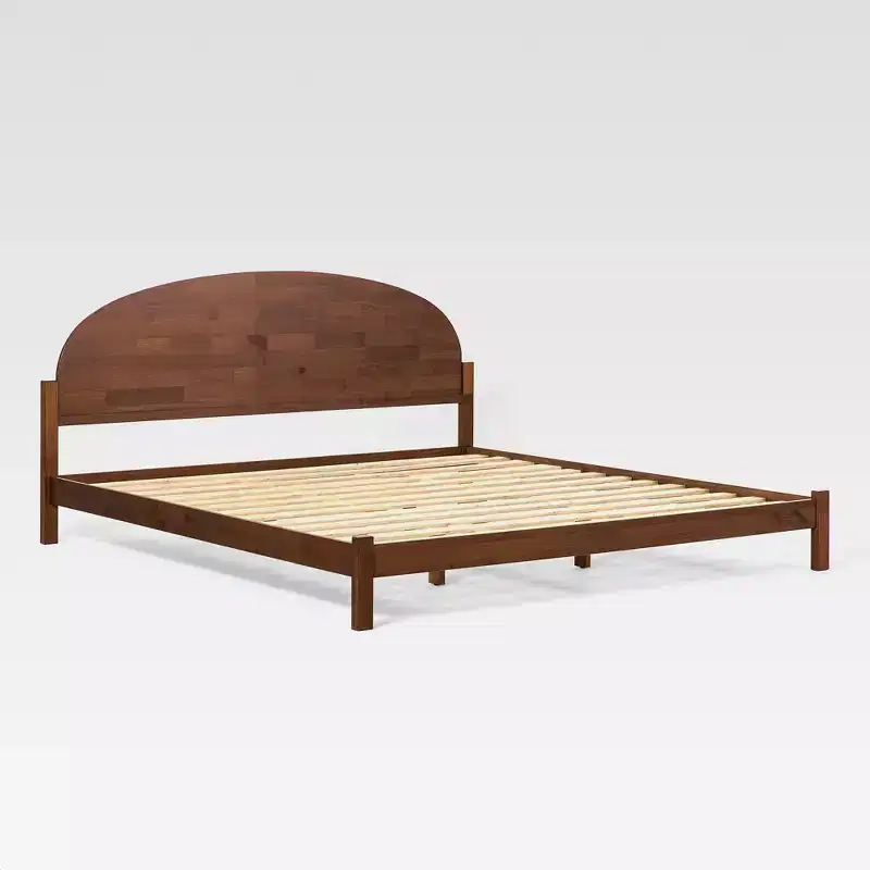 King Boho Arched Headboard Solid Pine Platform Bed