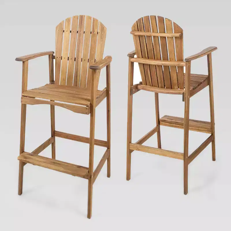 Malibu 2pk Acacia Wood Adirondack Barstools: Weather-Resistant, High Back - Christopher Knight Home