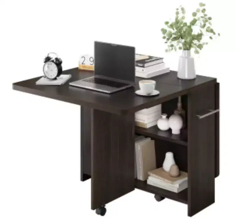 Folding Dining Table, PB Board, Dark Walnut with Handle,