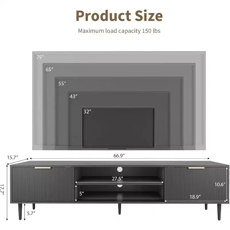 COZONY Modern TV Stand with Fluted Panel Design and Storage Cabinets, Entertainment Center Console for Living Room