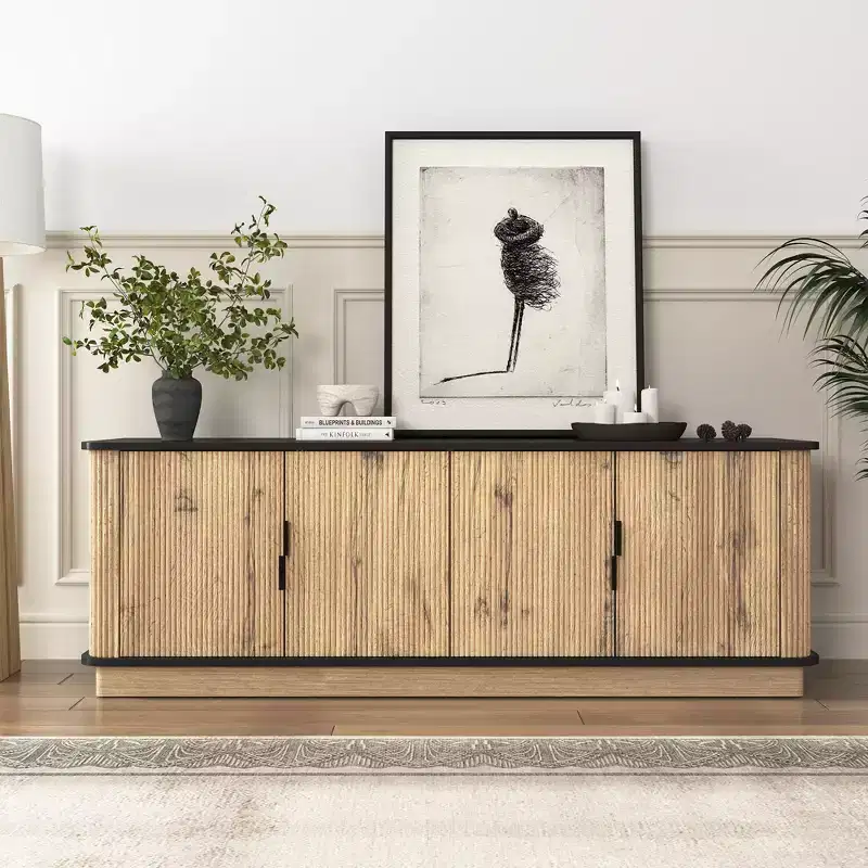 GDFStudio Sandy Modern Minimalist 55 Wood Four-Door TV Cabinet