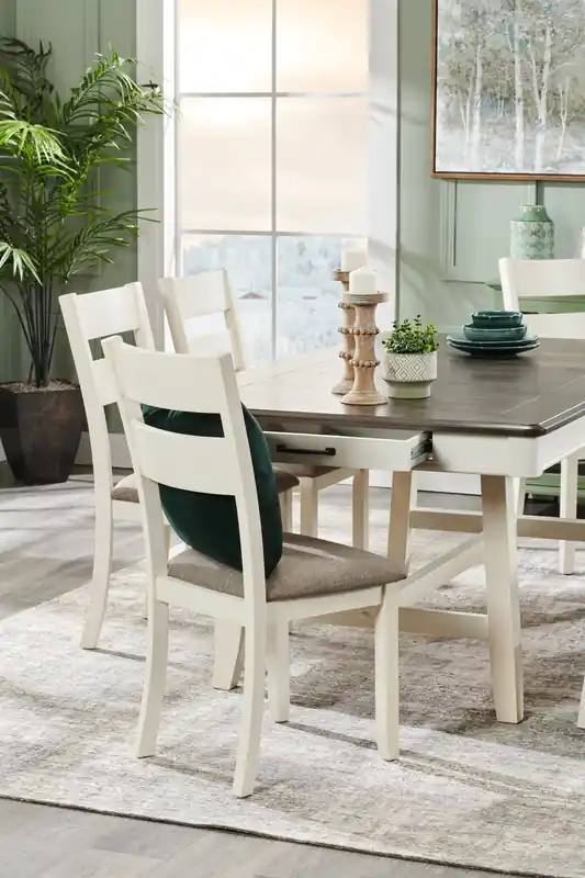 Dining Chair with Linen-Look Fabric, Wood, Ladder-Back