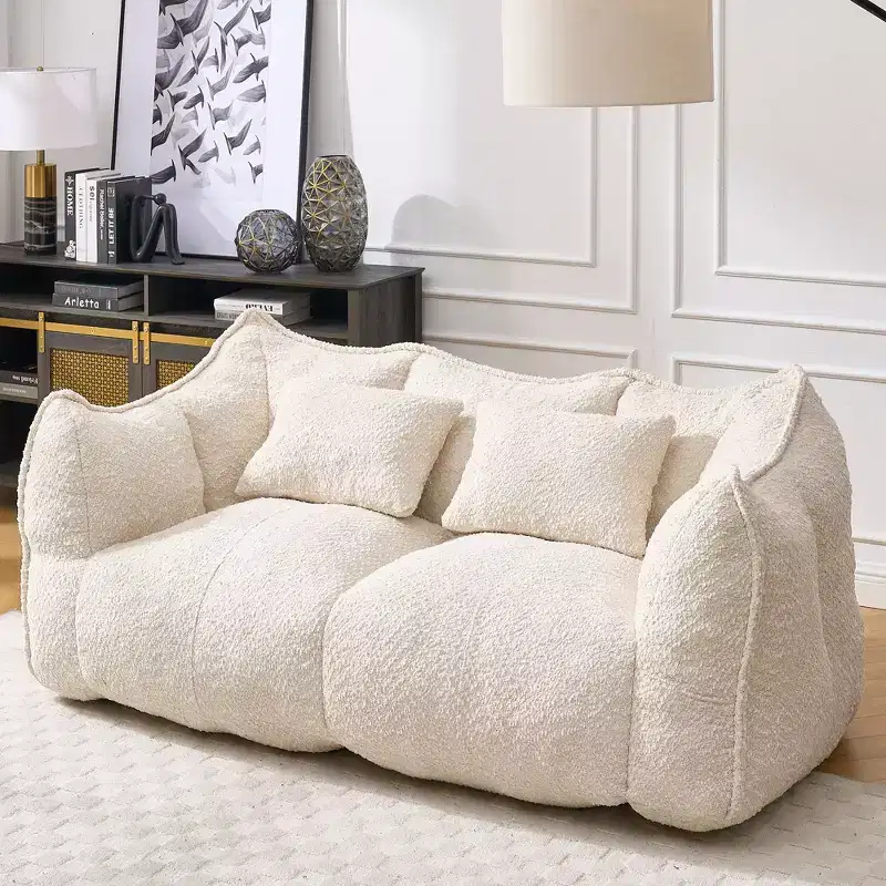 Bean Bag Chair with Armrest, High-Resilience Foam Floor Sofa for 2, Comfy Lazy Sofa Chair for Modern Living Room Seating