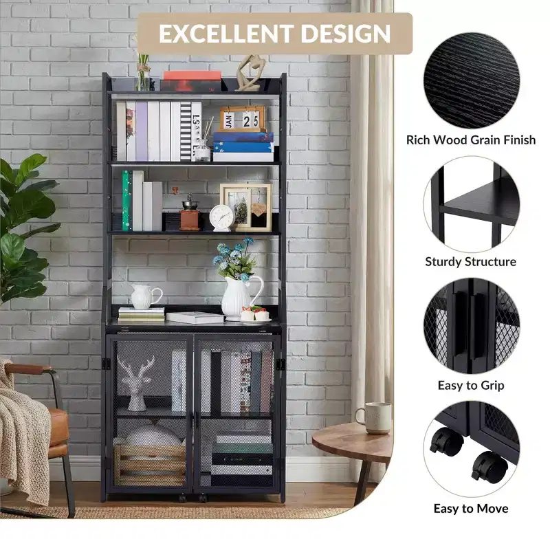 Bookshelf, Industrial Bookcase, Wooden Display Shelf with Metal Frame, Floorstanding Storage Shelving Unit for Bedroom, Living Room, Home Office