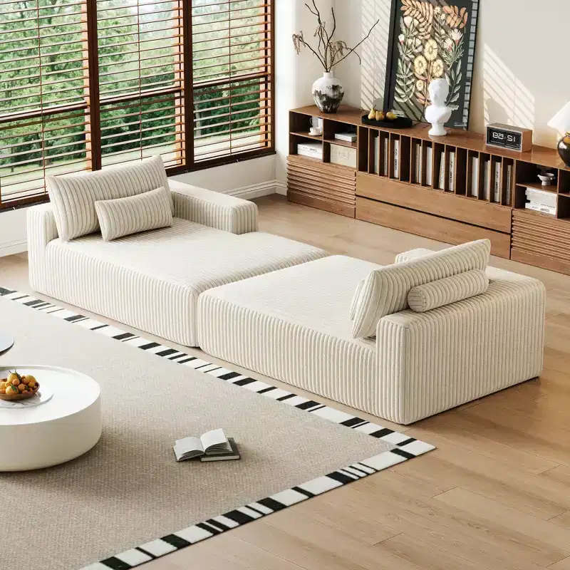 GDFStudio Candy 2 pcs Oversized Corduroy 150 W Upholstered Sofa Bed, 75 D Chaise Lounge