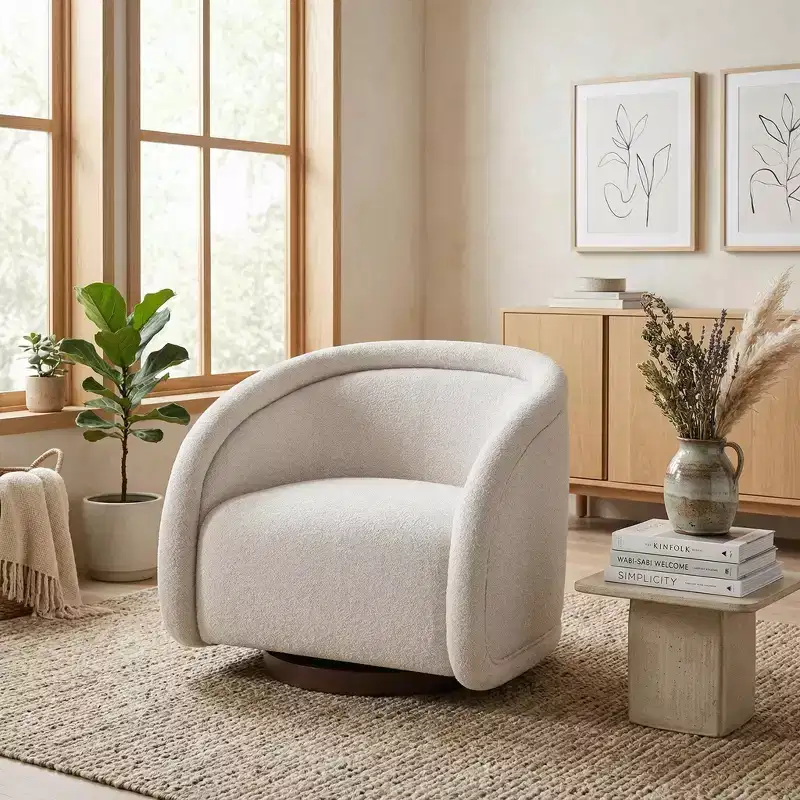 Christopher Knight Home Sabbo Modern Boucl Swivel Chair with Solid Wood Base