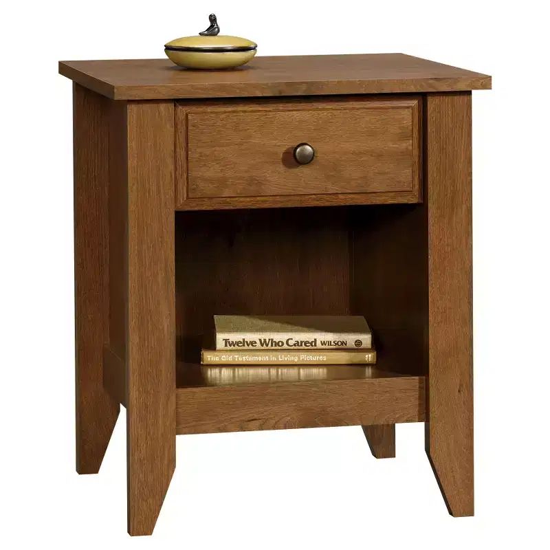 Shoal Creek Nightstand Oiled Oak - Sauder: Traditional Bedside Table, MDF & Particle Board, Drawer & Open Shelf