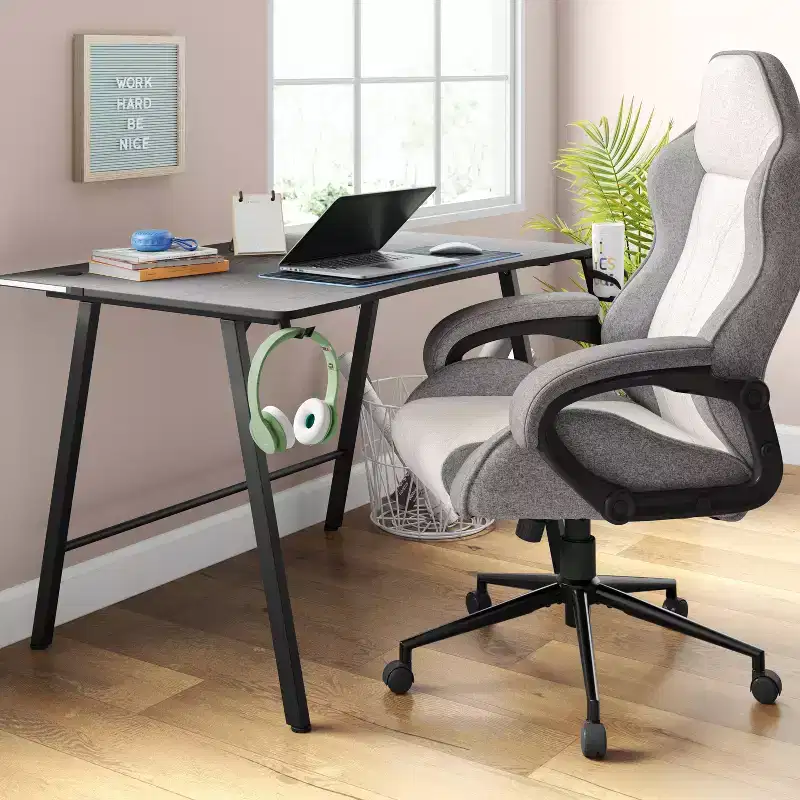 Swivel Gaming Chair Gray - Room Essentials™: Upholstered Computer Desk Chair, Adjustable, Fixed Arms