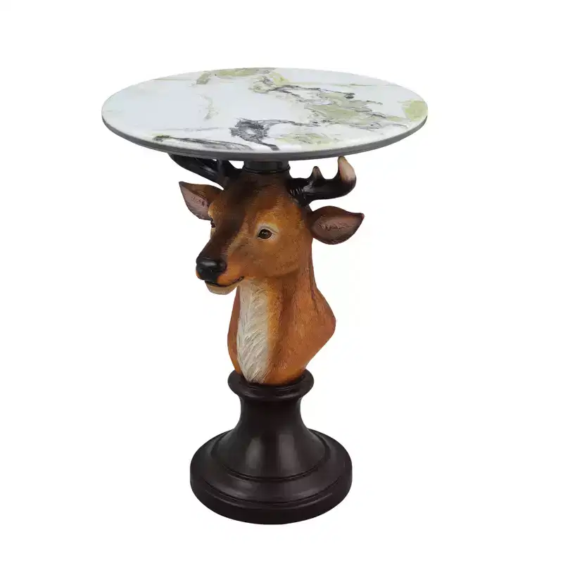 Zeus & Ruta Deer Head Accent Table, Animal Statue End Table for Living Room Decoration