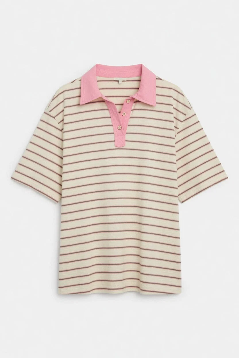 Stripe Collared Button Front Relaxed Top