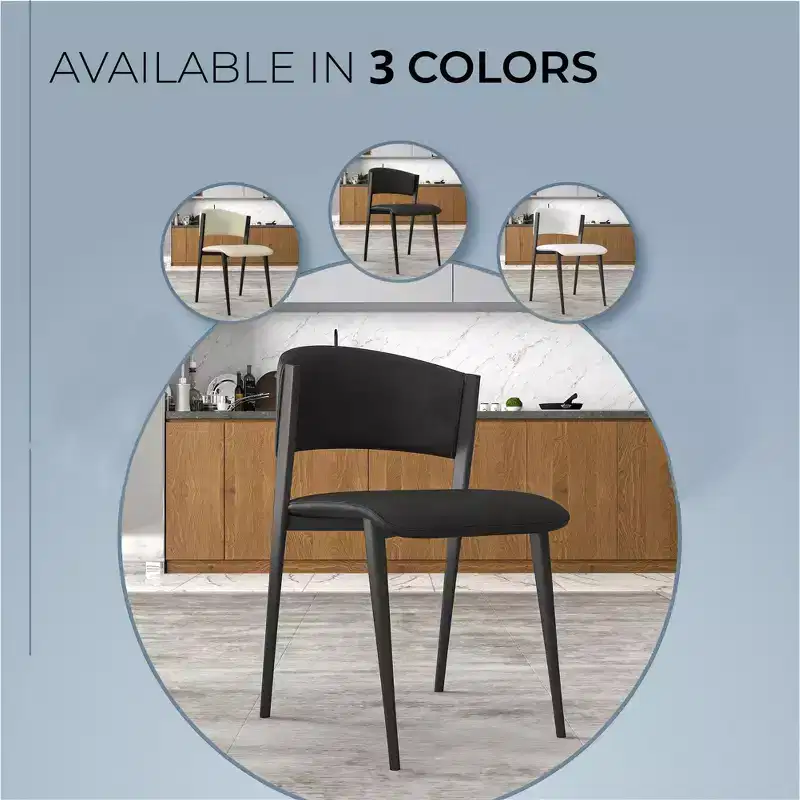 LeisureMod Aspen Series Upholstered Dining Chair in Leather Seats with Black Iron Frame and Legs, Modern Kitchen, Dining Room, Cafe Seating