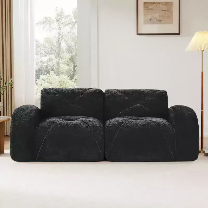 Clihome 2-Seater Tufted Sofa Couches with boneless Sofa,Soft Velvet Fabric,Bottom Anti-Slip Design,32D High Density Sponge,Ergonomic Design Bottom