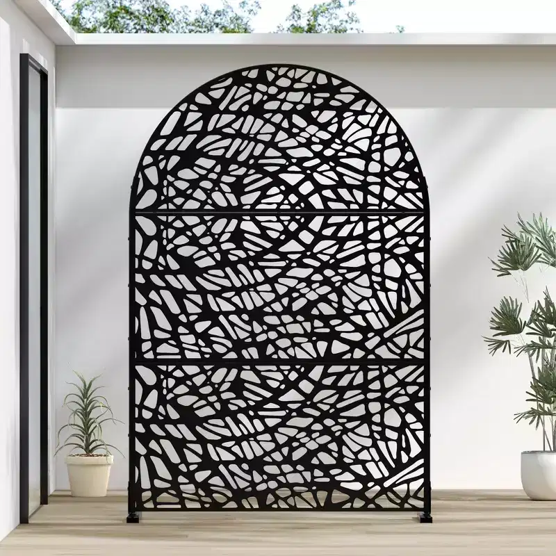 Arch-Shaped Mesh Black Galvanized Steel Divider | 183H x 120W x 40D cm