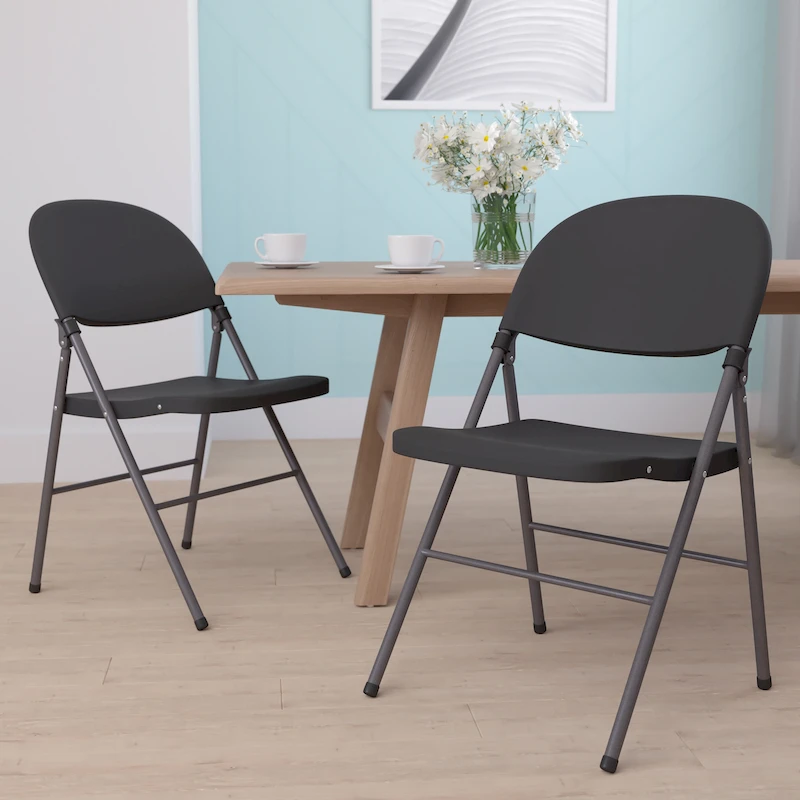 2 PK 330 lb. Capacity Plastic Folding Chair with Charcoal Frame