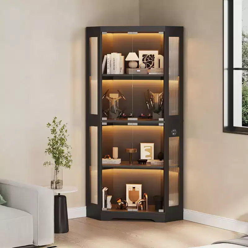 Glass Display Cabinet, 4-Tier Curio Cabinets, Corner Curio Cabinets for Collectibles/Toys/Books, Storage Cabinets for Living Room