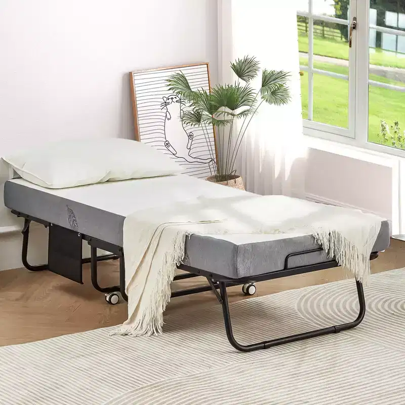 Super Single 31'' Folding Bed with Mattress – Black Metal Frame
