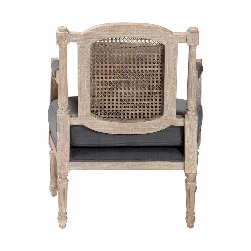 Ivory French Provincial Armchair, Single Seat, Carved Mahogany & Rattan