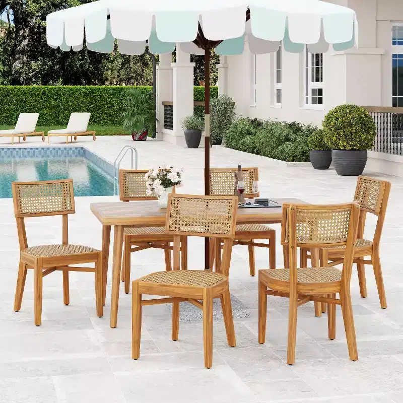 Christopher Knight Home Skirk 7 Piece Patio Rustic Acacia Wood Dining Set with Slatted Table