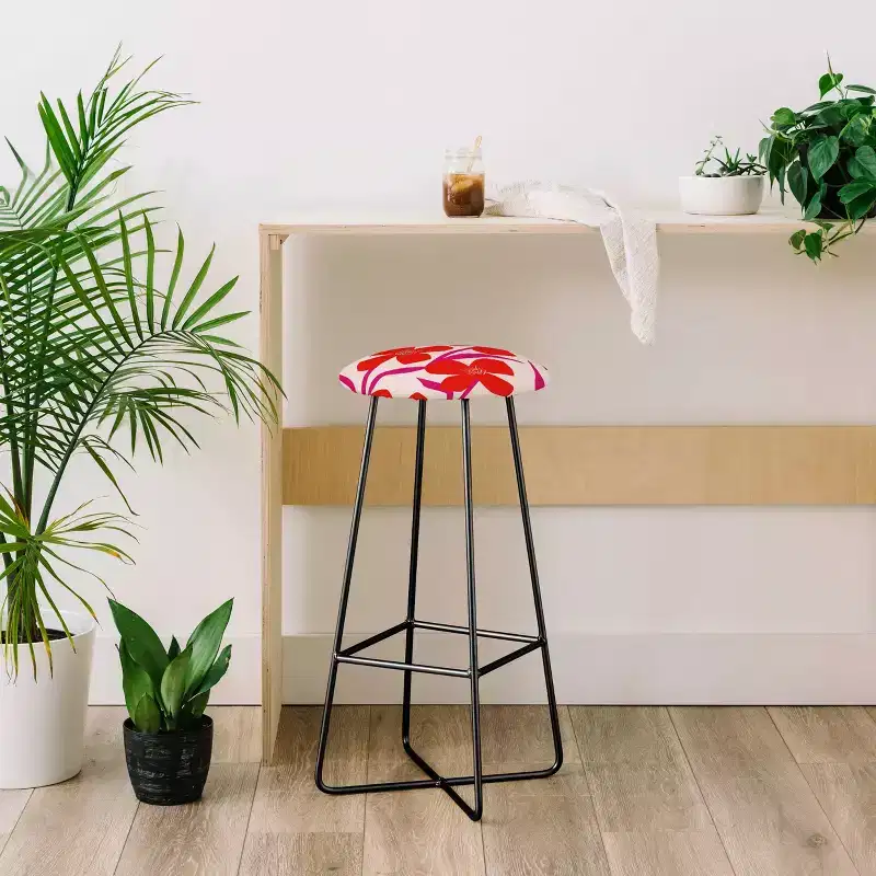 Maritza Lisa Pink Floral Pattern Barstool - Deny Designs
