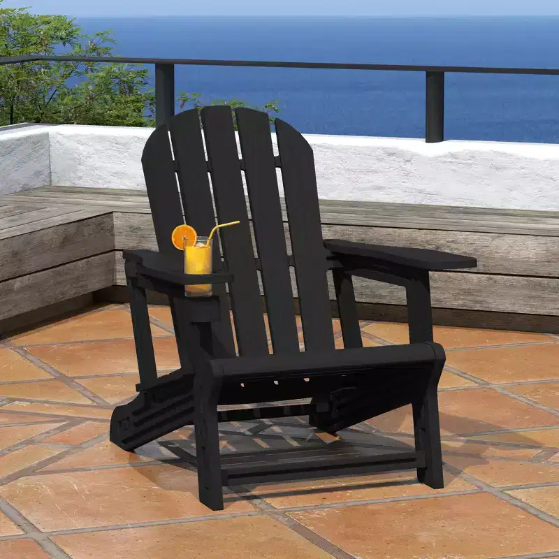 WestinTrends Azura Tool-Free Assembly Outdoor Patio HDPE Plastic Adirondack Chair with Cup Holder, White